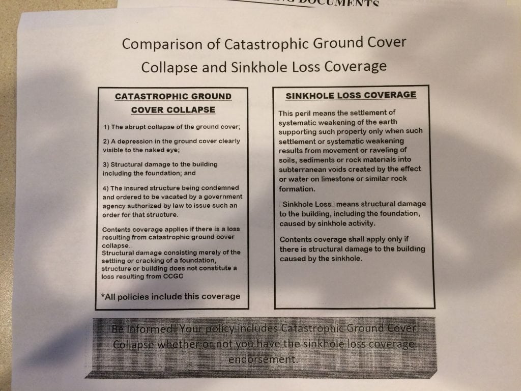 catastrophic ground collapse coverage vs sinkhole loss coverage