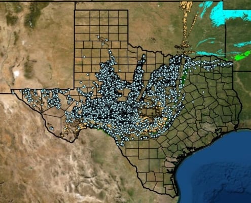 Oil well activity in Texas counties overlay sinkhole-prone geology